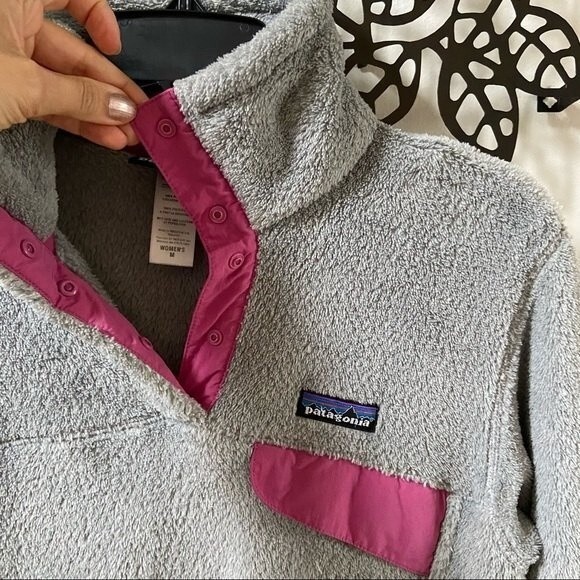 Patagonia Re-Tool Snap-T Gray Pink Pullover Fleece M - Picture 5 of 13